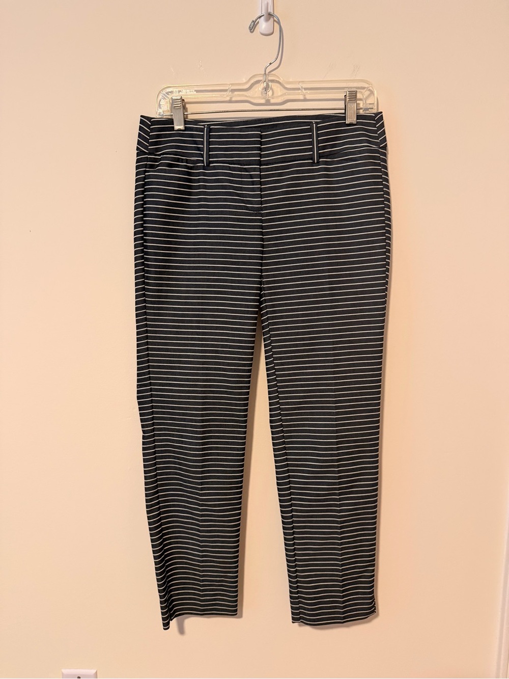 LOFT Black and White Striped Cropped Ankle Pants